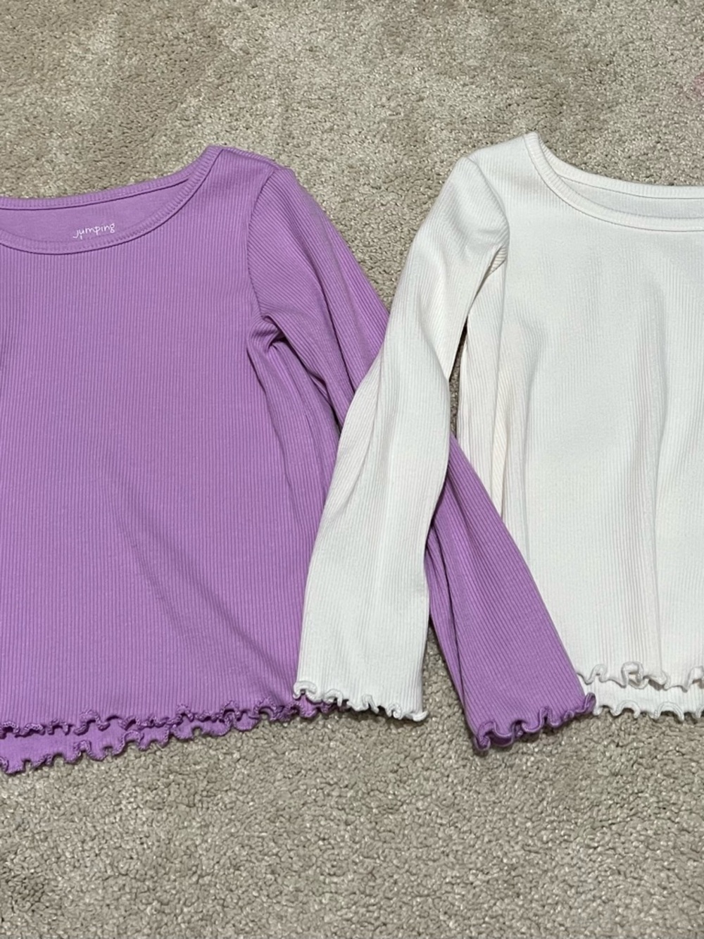 Jumping Beans Ribbed Long-Sleeve Tops Set in Lilac and Cream